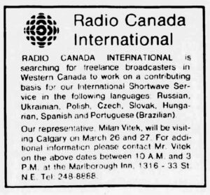 Vítek často objížděl jménem CBC Kanadu; zde tisková zpráva o jeho cestě do Calgary